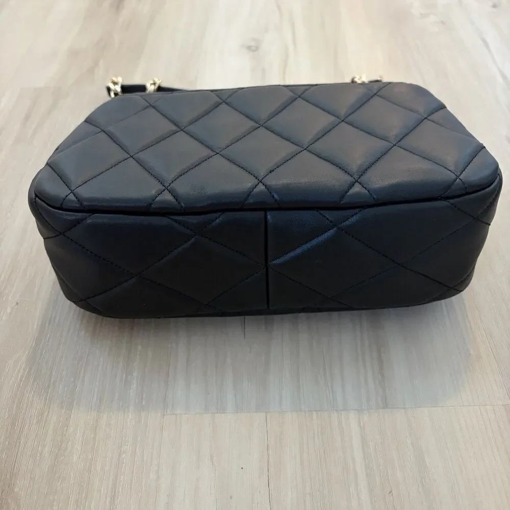Kate Spade New York Black Carey Smooth Quilted Flap Bag Gold Chain Push Lock NWT